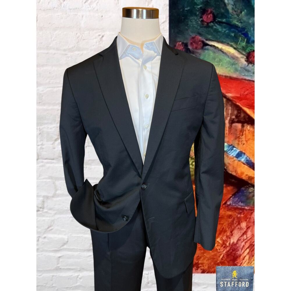 Stafford 44-46R Basic Black Classic Blazer Sport Suit Jacket Separate - Picture 9 of 16